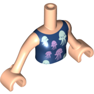 Lego Minidoll Torso Girl, Dark Blue Shirt with Lavender/Light Aqua Jelly Fishes / Light Nougat