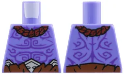 Torso Bare Chest, Dark Red Collar, Dark Purple Tattoos, Reddish Brown Belt with Silver Trim Pattern / Blue Violet