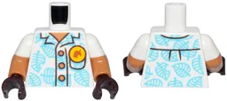 Torso Hawaiian Shirt with Medium Azure Leaves, Medium Nougat Buttons and Bright Light Orange Pin Pattern / Medium Nougat Arms with Molded White Short Sleeves Pattern / Dark Brown Hands