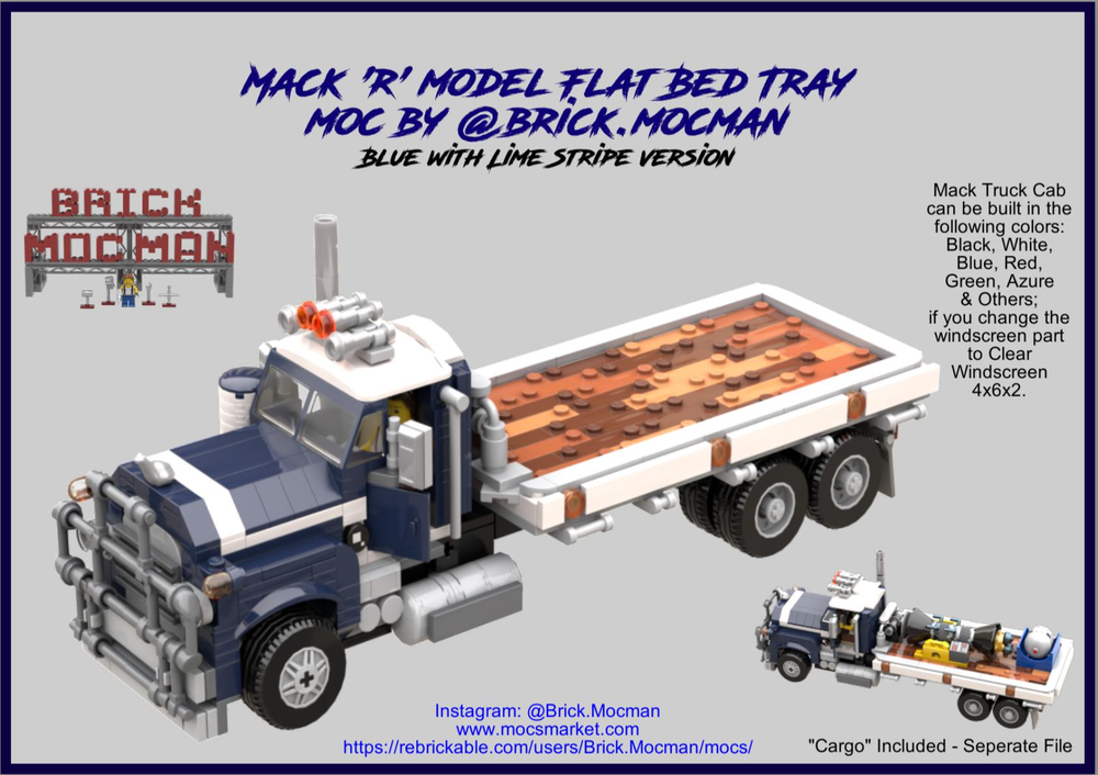 Lego Mack R Series Flatbed Truck - Dark Blue/White
