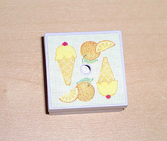 Lego Container, Box 3 1/2 x 3 1/2 x 1 1/3 with Hinged Lid with Oranges and Ice Cream Cones Pattern (Sticker) - Set 3108