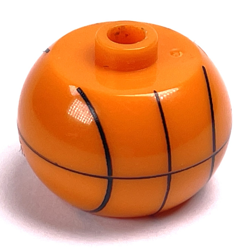 Lego Pen Bead, Round Orb with Basketball, Straight Black Lines Print / Orange