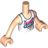 Lego Minidoll Torso Boy with Light Nougat Arms and Hands White Shirt, Dark Blue Trim, Symbols, Palm Trees on Coral Background print / Light Nougat