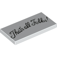 Lego Tile 2 x 4 with 'That's all Folks!' print / White