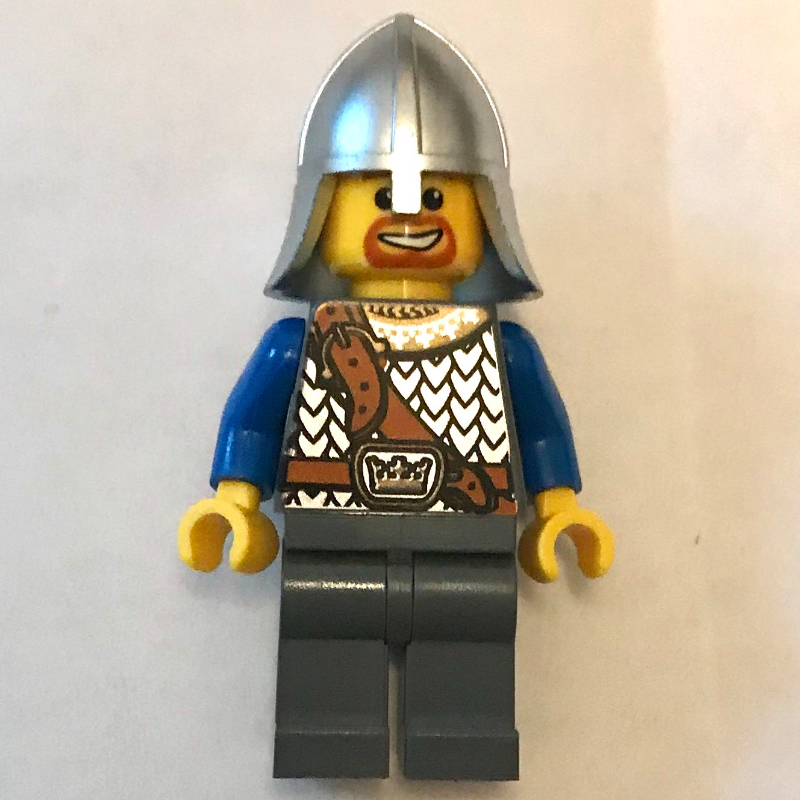 Lego Knight - Blue Torso, Dark Bluish Grey legs, Metallic Silver Helmet