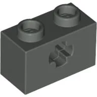 Technic Brick 1 x 2 with Axle Hole Type 1 [+ Opening] and Bottom Pin / Dark Gray