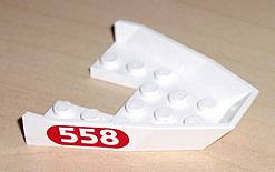 Lego Boat, Bow Top 6 x 6 x 1 with '558' in Red Oval Pattern on Both Sides (Stickers) - Set 6558