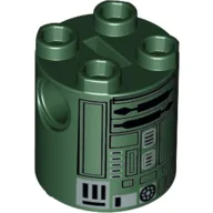 Brick Round 2 x 2 x 2 Robot Body with Black and Silver Astromech Droid Print (Festive R2-X2)