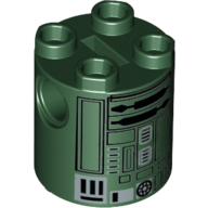Lego Brick Round 2 x 2 x 2 Robot Body, Axle Holder '+' Orientation with Black and Silver Astromech Droid Print (Festive R2-X2) / Dark Green