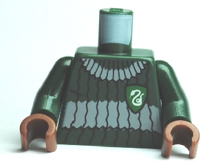 Lego Torso Harry Potter Quidditch Slytherin Ribbed Pattern / Dark Green Arms / Reddish Brown Hands