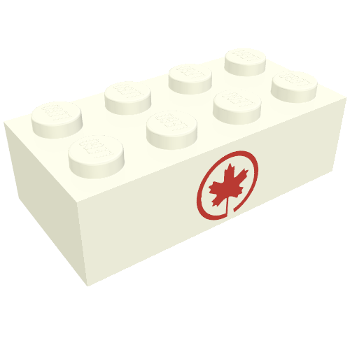 Lego Brick 2 x 4 without Cross Supports with Air Canada Maple Leaf Logo Print / White