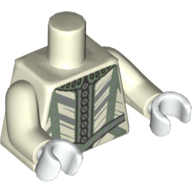 Lego Torso Doublet, Light Bluish Gray and Sand Green Trim Print, Glow in the Dark White Arms, White Hands / Glow in Dark White