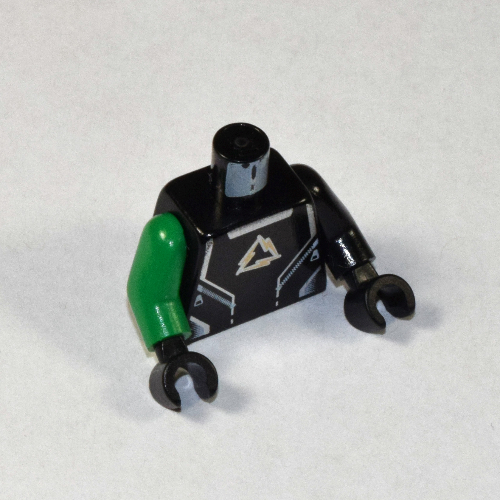 Lego Torso, Odd Arms, Shirt with Alpha Team Arctic Logo, Silver Lines Print, Left Black Arm, Right Green Arm, Black Hands / Black