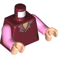 Lego Torso Vest, Pink Checkered Collar, Gold Necklace Print, Bright Pink Arms, Light Nougat Hands / Dark Red