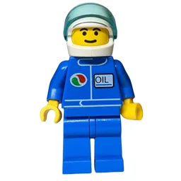 Racer, Blue Jacket with Octan Logo, Blue Legs, White Helmet with Visor
