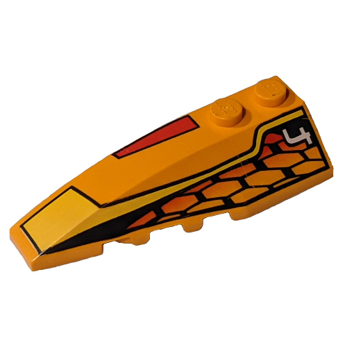 Lego Brick Wedged, Curved 6 x 2 Left with Racer Hot Scorcher 4 Print / Medium Orange