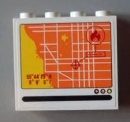 Panel 1 x 4 x 3 with Side Supports - Hollow Studs with Street Map Screen and Fire Location Pattern (Sticker) - Set 60004