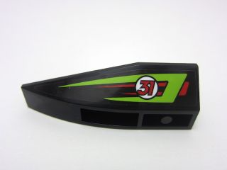 Lego Wedge 6 x 2 Inverted Left with Lime and Red Stripes and Red Number 31 Pattern (Sticker) - Set 60114