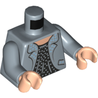 Lego Torso, Jacket, Black Shirt, Medium Blue Dots print, Sand Blue Arms, Light Nougat Hands / Sand Blue