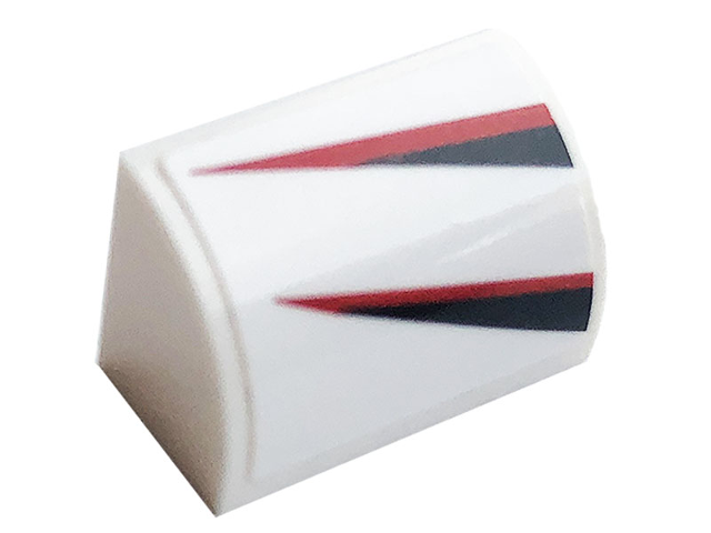 Lego Slope, Curved 1 x 2 with Bottom Stud Holder with Red and Black Stripe Pattern Model Right Side (Sticker) - Set 76896