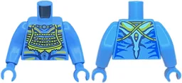 Torso Na'vi with Blue Markings, Yellow Tribal Vest, Silver Spots, and Bright Light Orange and Dark Blue War Paint Pattern / Medium Blue Arms Long / Medium Blue Hands