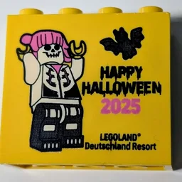Brick 2 x 4 x 3 with 'Legoland Deutschland Resort HAPPY HALLOWEEN 2025' Print / Yellow