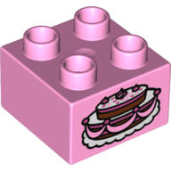 Lego Duplo Brick 2 x 2 with Fancy Cake Print / Bright Pink