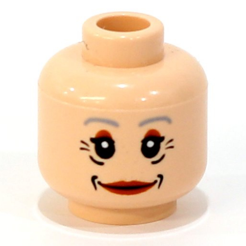 Lego Minifig Head Aunt May, Red Lips, Gray Eyebrows and Wrinkles Print [Blocked Open Stud] / Light Nougat