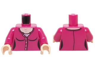 Lego Torso Female Outline, Cardigan Sweater, Undershirt with Dark Pink Dots and Silver Star Pendant Pattern / Magenta Arms / Light Nougat Hands