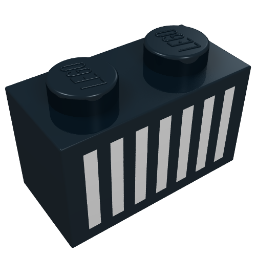 Lego Brick 1 x 2 with White Grill Print / Black