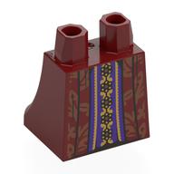 Lego Hips and Legs Under Dress/Robe with Dark Purple Underdress, Dark Brown Leaf Decorations print / Dark Red