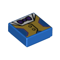 Lego Tile 1 x 1 with Blue/Gold Tuxedo Print / Blue