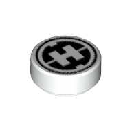 Lego Tile Round 1 x 1 with Hero Factory Logo Print / White