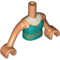 Lego Minidoll Torso Girl with Dark Turquoise Dress, Gold Band, White Necklace, Nougat Arms / Nougat