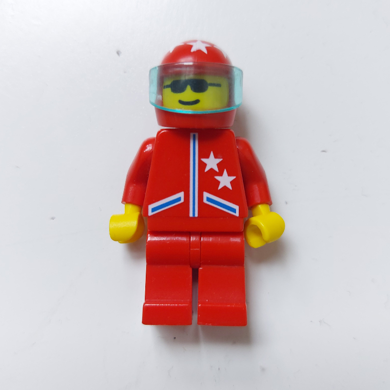 Lego Pilot, Red Jacket with Stars, Red Legs, Red Helmet with Stars and Visor, Sunglasses
