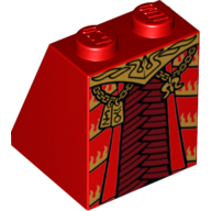Lego Brick Sloped 65° 2 x 2 x 2 Smooth without Bottom Tube and Robe, Dark Red Armor and Gold Belt, Chains and Pendants Print / Red