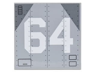Lego Tile 6 x 6 with Bottom Tubes, Textured Surface with White '64' on Metal Aircraft Panels with Rivets and Dark Bluish Gray Corners Pattern (Sticker) - Set 76042