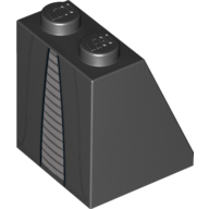 Lego Brick Sloped 65° 2 x 2 x 2 with Bottom Tube with Light Bluish Gray Inset Skirt Print / Black