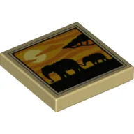 Tile 2 x 2 with Elephants Silhouette, Sunset Print