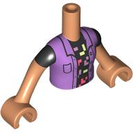 Lego Minidoll Torso Girl with Nougat Arms and Hands with Medium Lavender Jacket, Black Shirt, Bright Light Yellow/Coral/Lavender Pixelated Decorations print / Nougat