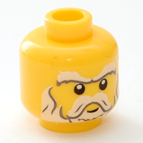 Lego Minifig Head, White Beard, Sideburns, Moustache, Eyebrows and White Pupils Print [Hollow Stud] / Yellow