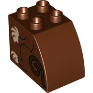 Duplo Brick 2 x 3 x 2 with Curved Top with Monkey Body, Arms, and Legs Print / Reddish Brown
