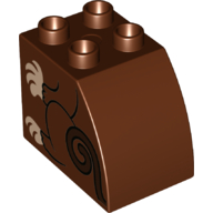 Lego Duplo Brick 2 x 3 x 2 with Curved Top with Monkey Body, Arms, and Legs Print / Reddish Brown