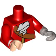 Torso, Pirate Coat with Gold Trim, Crossbelt, White Ascot Print, Red Arms with White Stripe at Wrist, Light Nougat Right Hand, Flat Silver Left Hook / Red