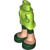 Lego Minidoll Hips and Wrap Skirt with Dark Green Thorn Design, Light Nougat Legs with Dark Green Leggings and Shoes Print / Lime
