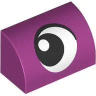 Brick Curved 1 x 2 x 1 No Studs with Eye, Looking Left Print / Magenta