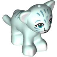 Lego Animal, Big Cat Cub, Lion with Dark Turquoise Eyes, White Paws/Nose and Sand Blue Pattern Print / Light Aqua