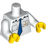 Lego Torso Boat Anchor Logo, Blue Tie, Two Pockets Print, White Arms, Yellow Hands / White