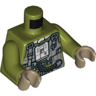 Lego Torso Flight Suit, Light Bluish Gray Chest Plate with White Control Panel with Tube Print (A-Wing Pilot), Olive Green Arms, Dark Tan Hands / Olive Green
