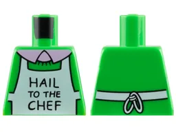 Torso Simpsons White Apron with Black 'HAIL TO THE CHEF' over Sweater, Bright Pink Undershirt with Collar Pattern / Bright Green